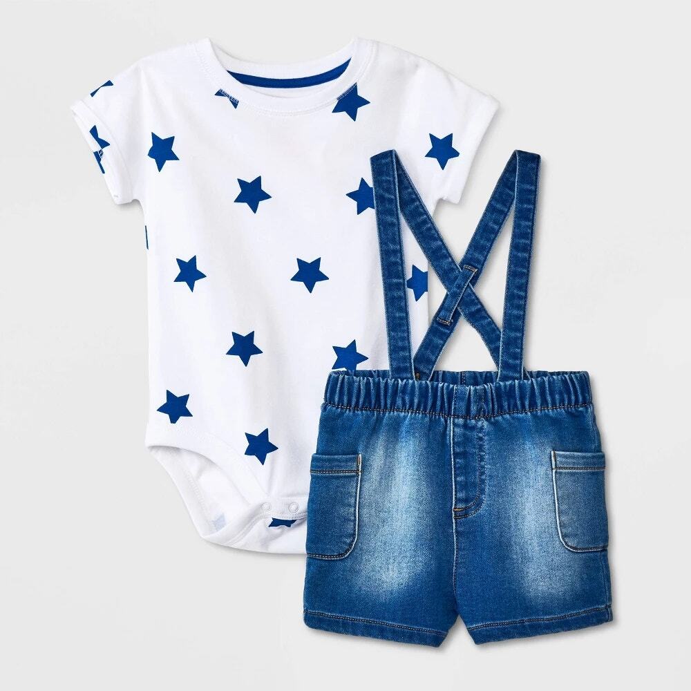 NWT Cat & Jack Baby Boys' Mini Man Star Top & Bottom Set - White 0-3M